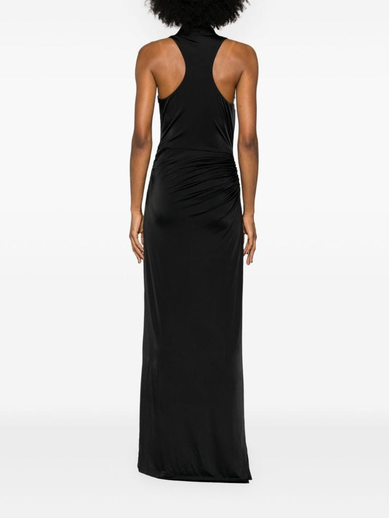 Black Draped Chain-embellished Gown