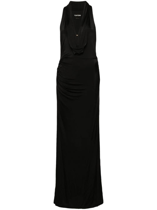 Black Draped Chain-embellished Gown