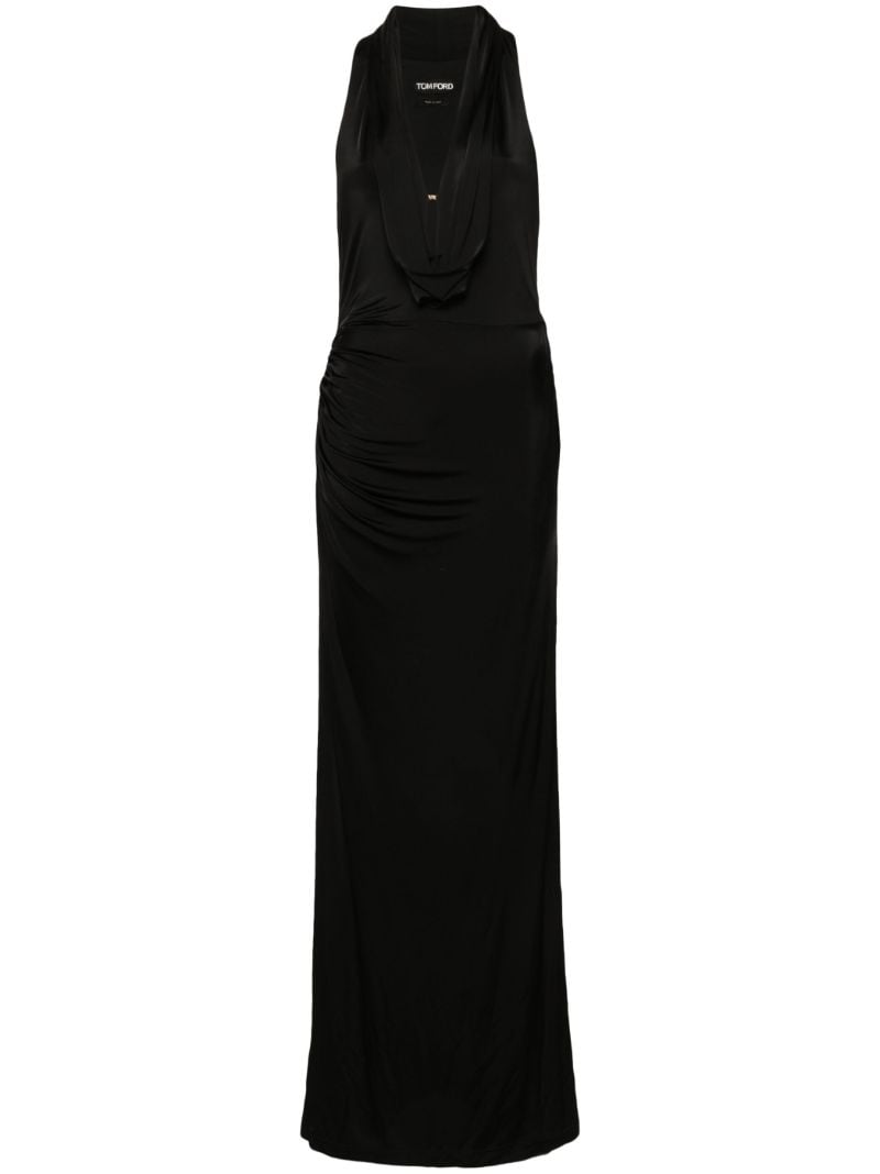Black Draped Chain-embellished Gown