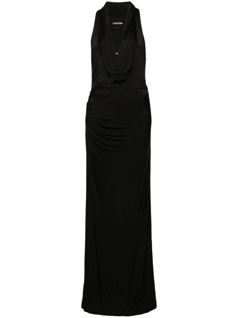 Black Draped Chain-embellished Gown