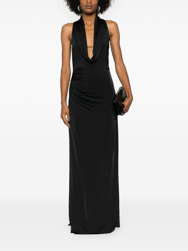 Black Draped Chain-embellished Gown