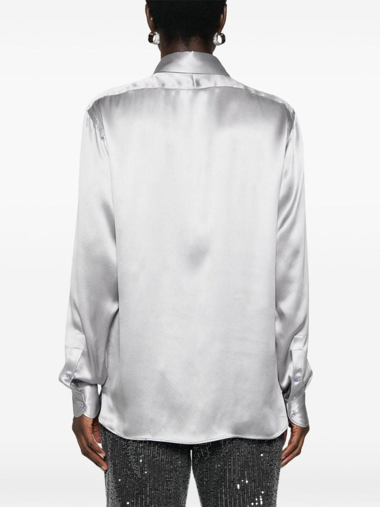 Grey Long-sleeve Silk Shirt