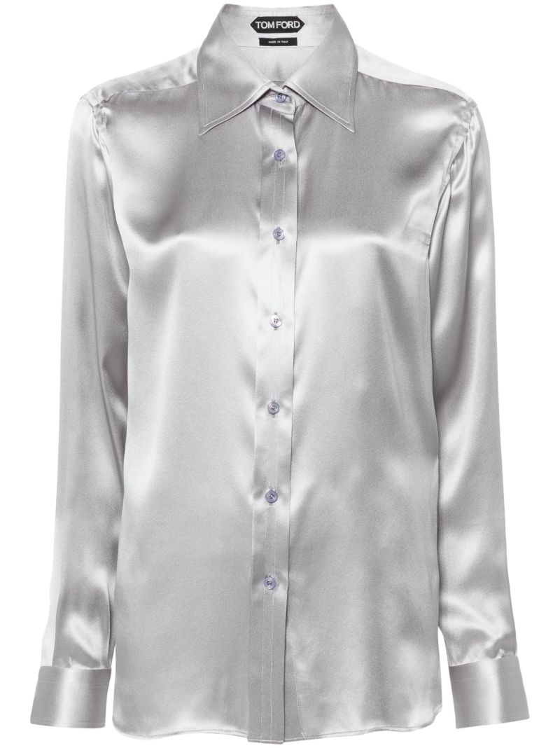 Grey Long-sleeve Silk Shirt