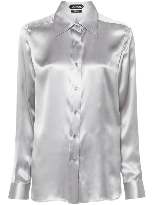 Grey Long-sleeve Silk Shirt