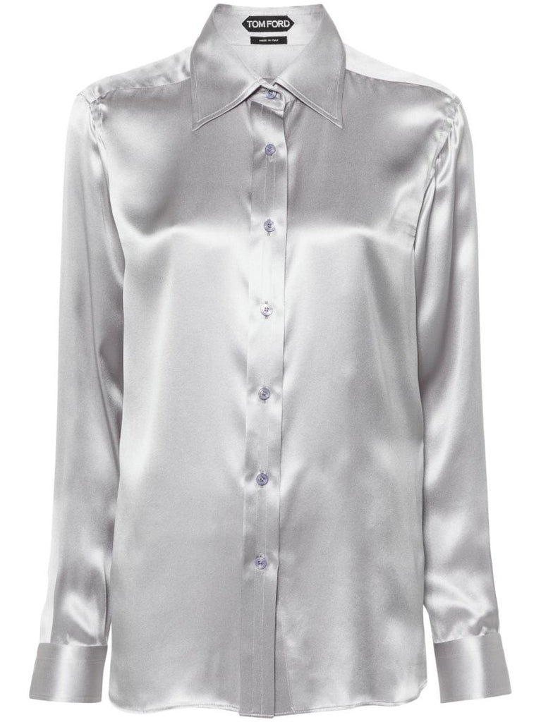 Grey Long-sleeve Silk Shirt