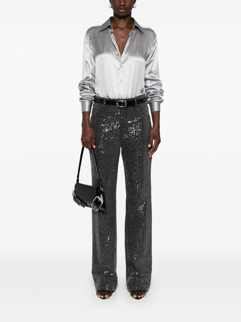 Grey Long-sleeve Silk Shirt