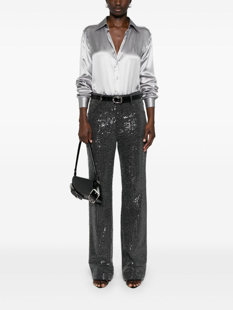 Grey Long-sleeve Silk Shirt