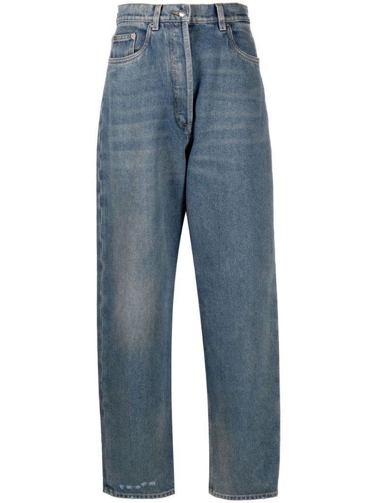 Blue High-waisted Boyfriend Jeans