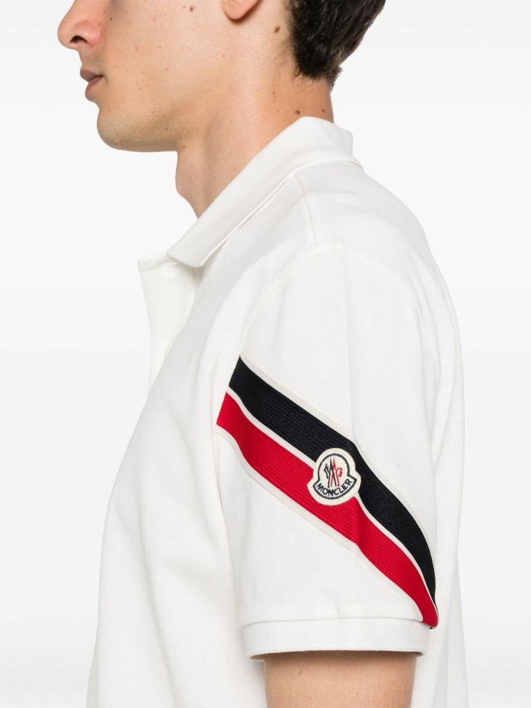 White Stripe-trim Cotton Polo Shirt