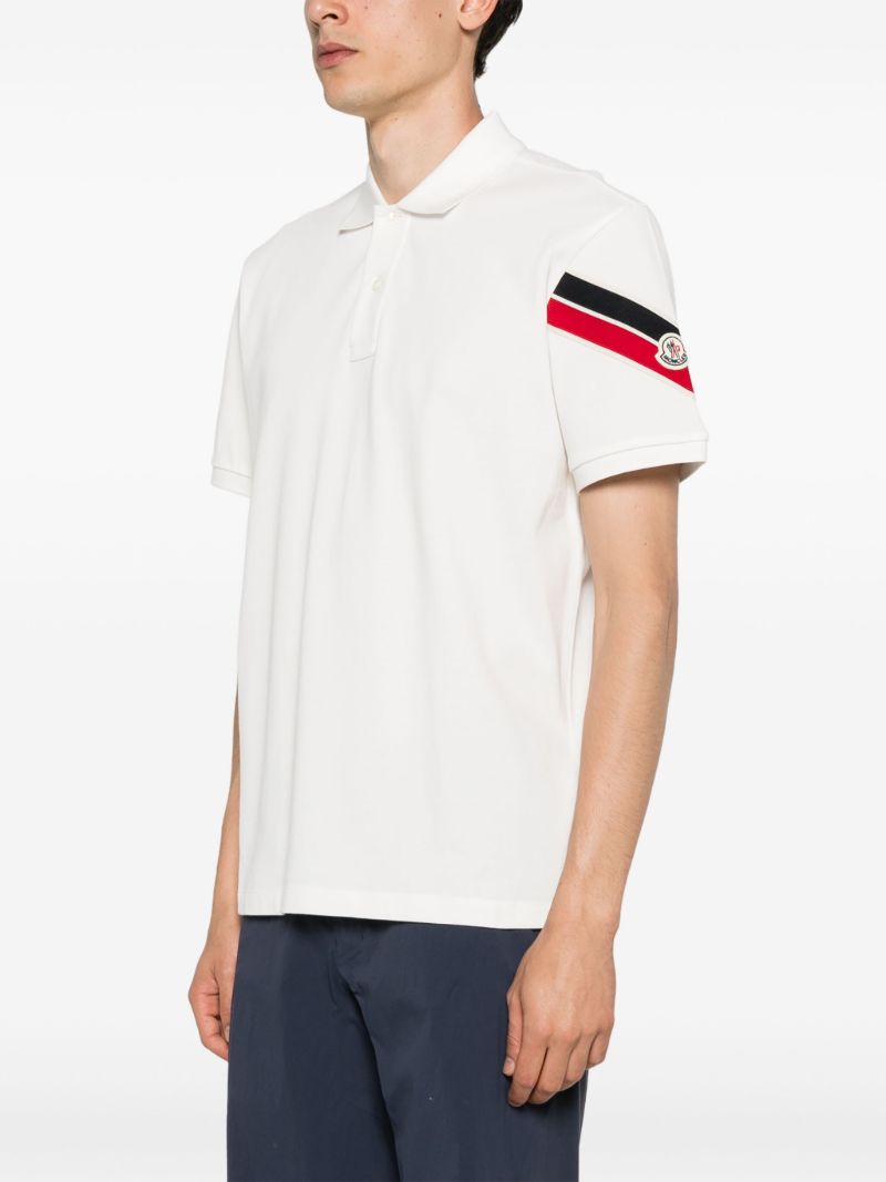 White Stripe-trim Cotton Polo Shirt