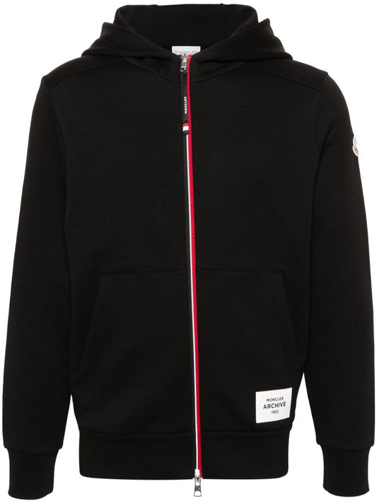 Black Logo-applique Zip-up Hoodie