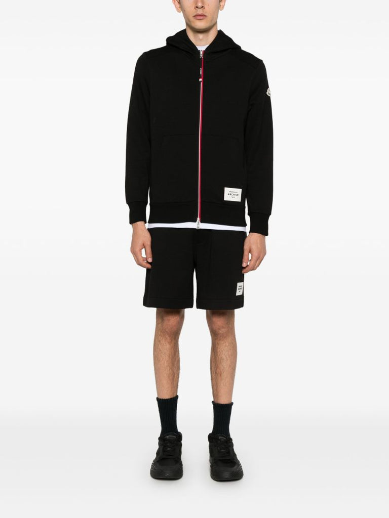 Black Logo-applique Zip-up Hoodie