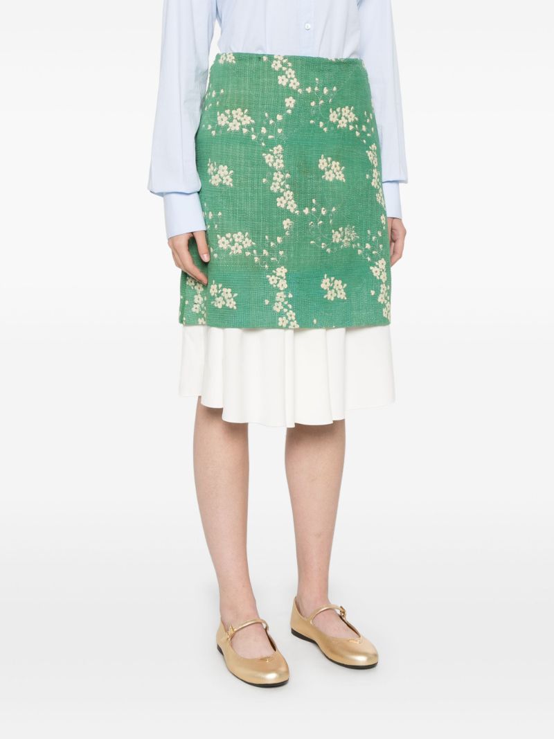 Green Floral-print Skirt