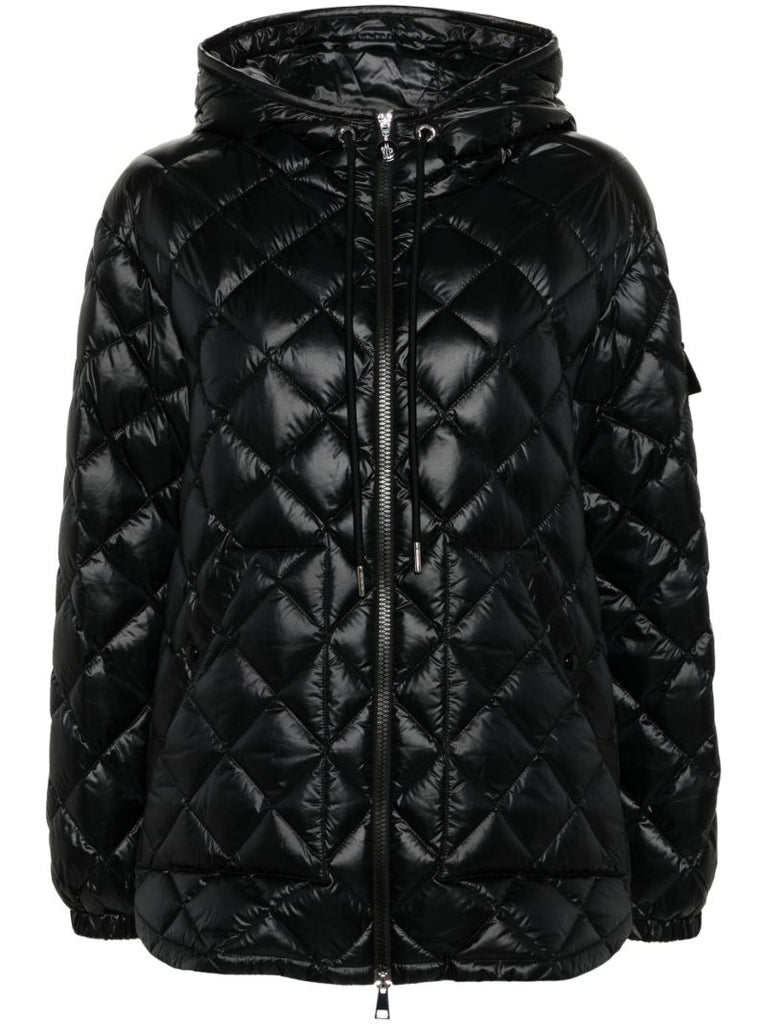 Black Diamond-quilted Hooded Jacket