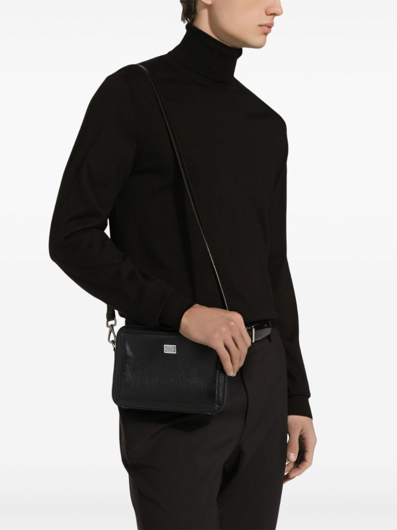 Plaque Leather Shoulder Bag