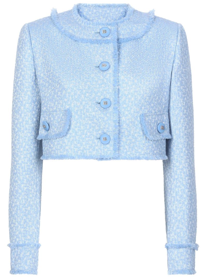 Collarless Tweed Cropped Jacket