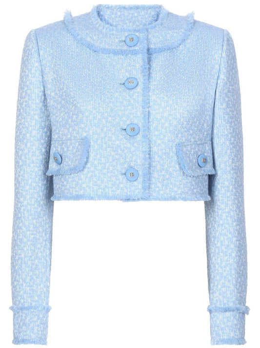 Collarless Tweed Cropped Jacket