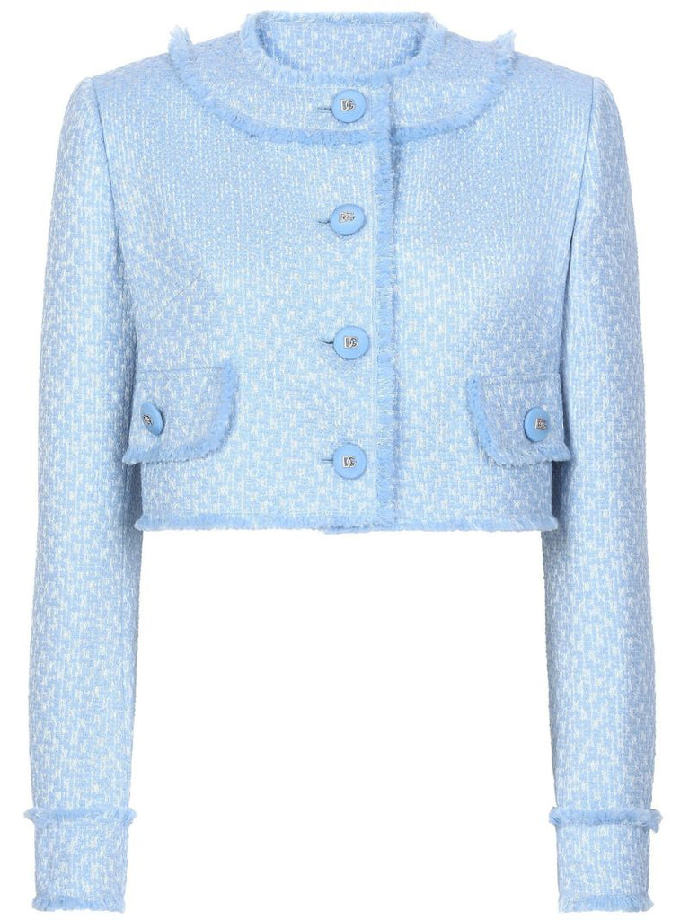 Collarless Tweed Cropped Jacket