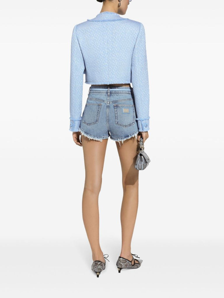 Collarless Tweed Cropped Jacket