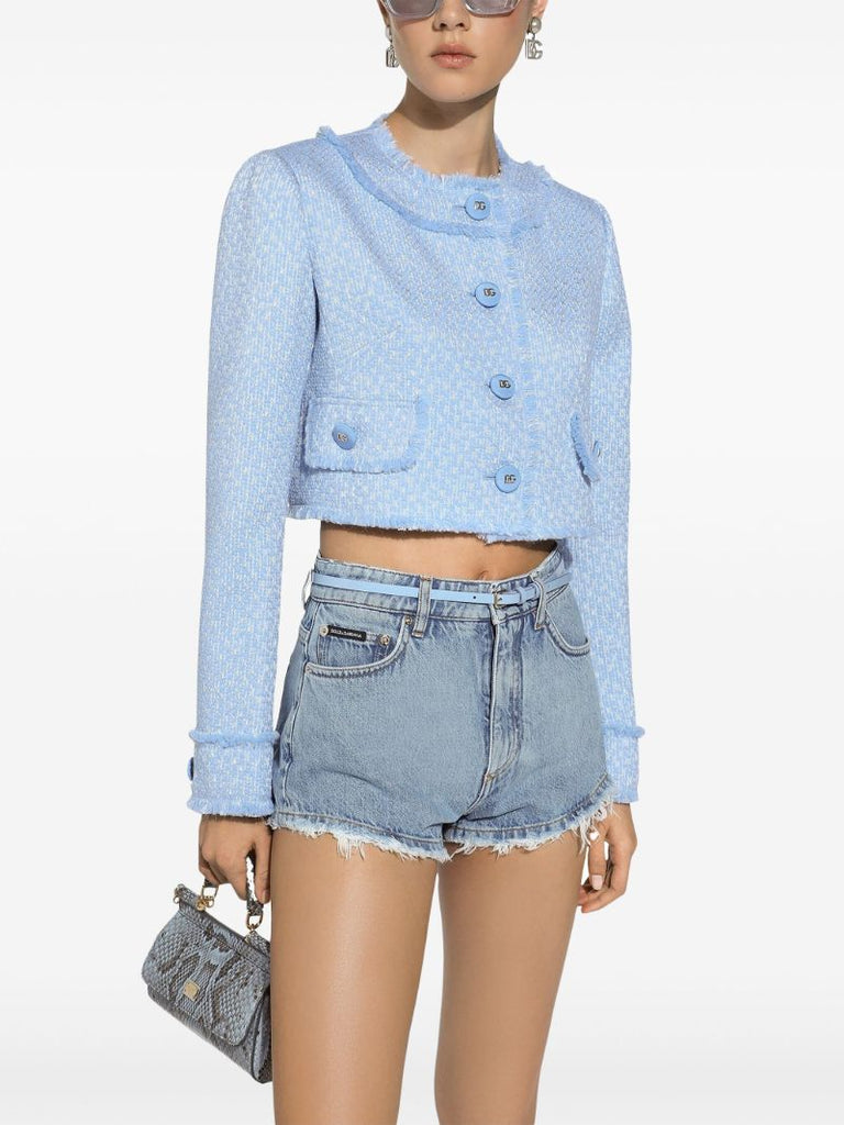 Collarless Tweed Cropped Jacket