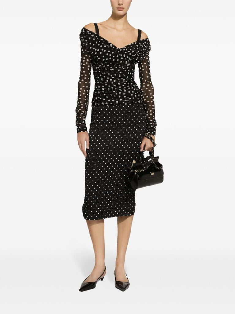 Black Polka Dot-print Tulle Top