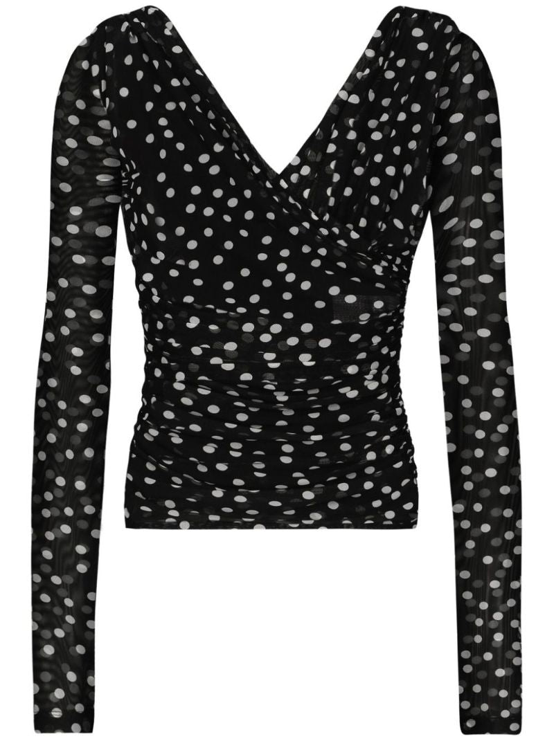 Black Polka Dot-print Tulle Top