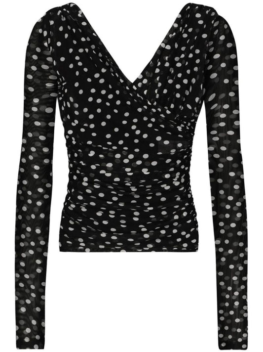 Black Polka Dot-print Tulle Top