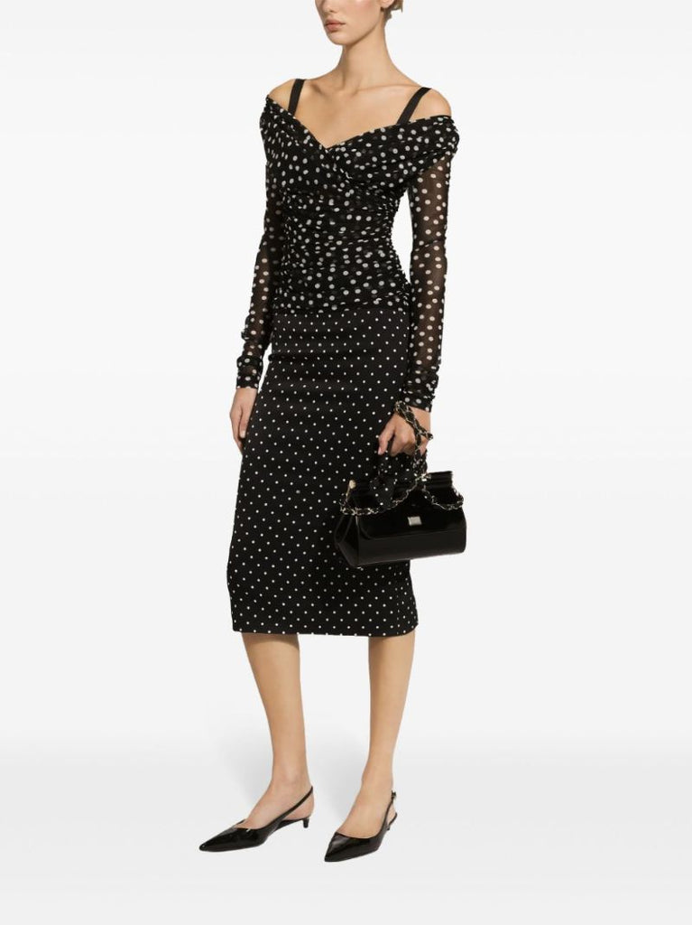 Black Polka Dot-print Tulle Top