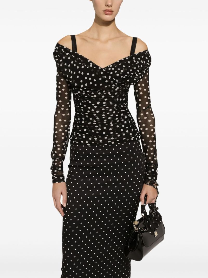 Black Polka Dot-print Tulle Top