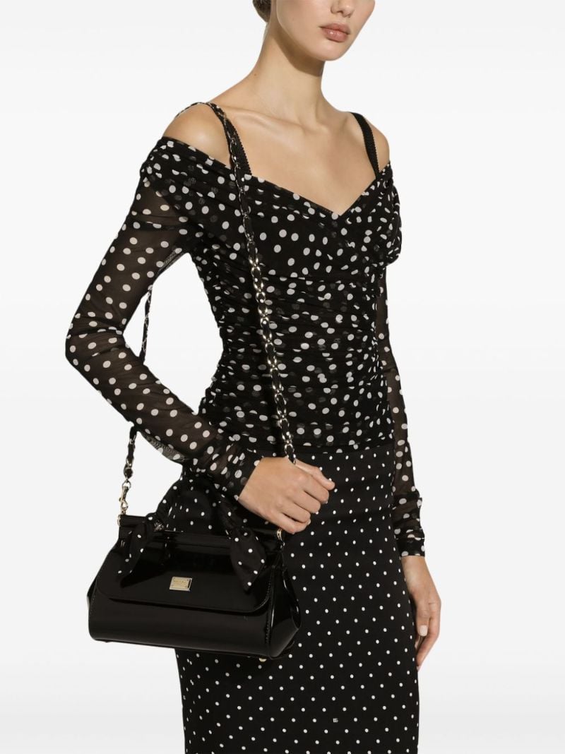 Black Polka Dot-print Tulle Top
