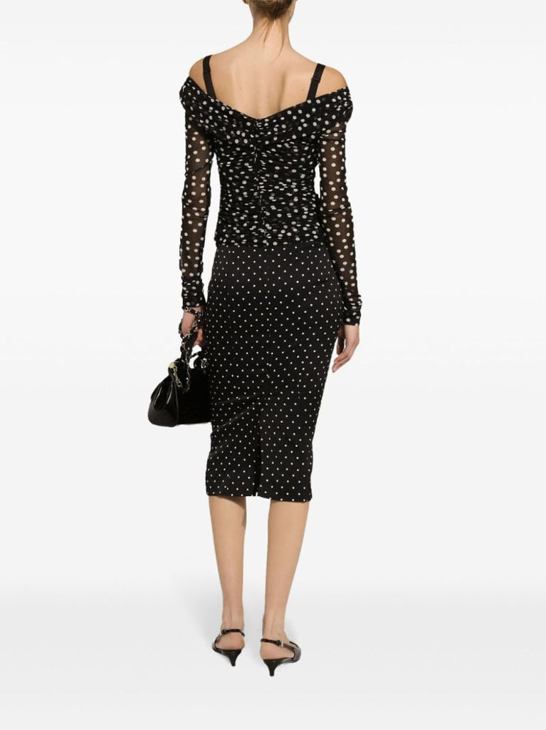 Black Polka Dot-print Tulle Top
