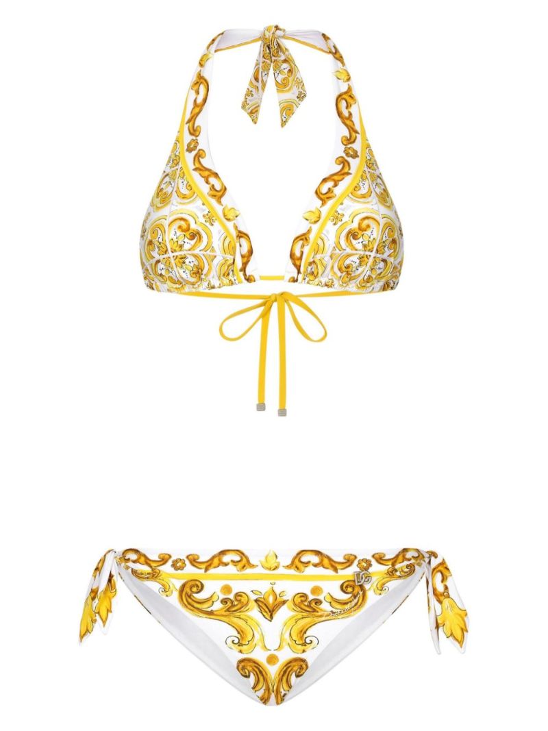 Majolica-print Triangle Bikini
