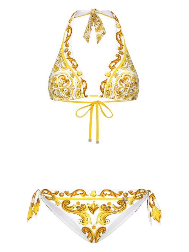 Majolica-print Triangle Bikini
