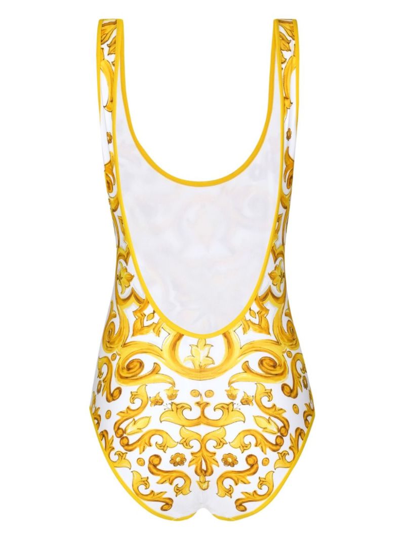 Majolica-print Racing Swimsuit