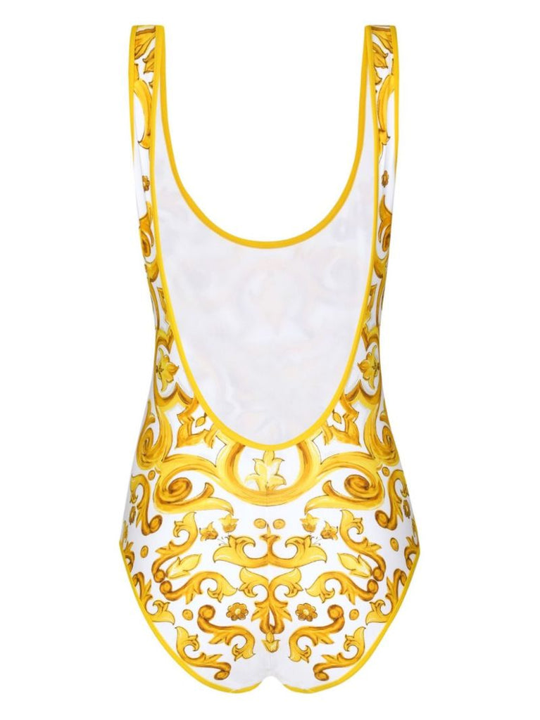 Majolica-print Racing Swimsuit