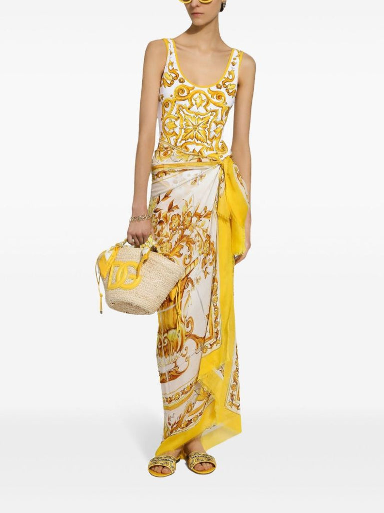 Majolica-print Racing Swimsuit