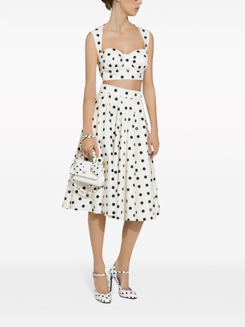 White Polka Dot Flared Skirt