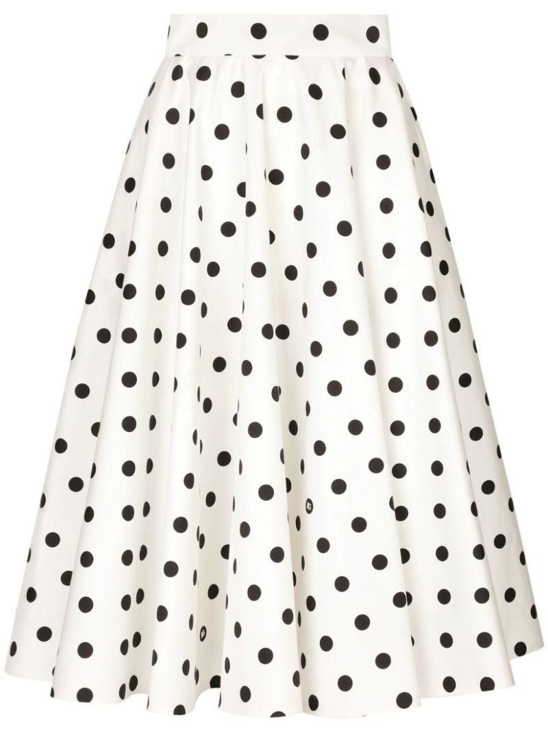 White Polka Dot Flared Skirt