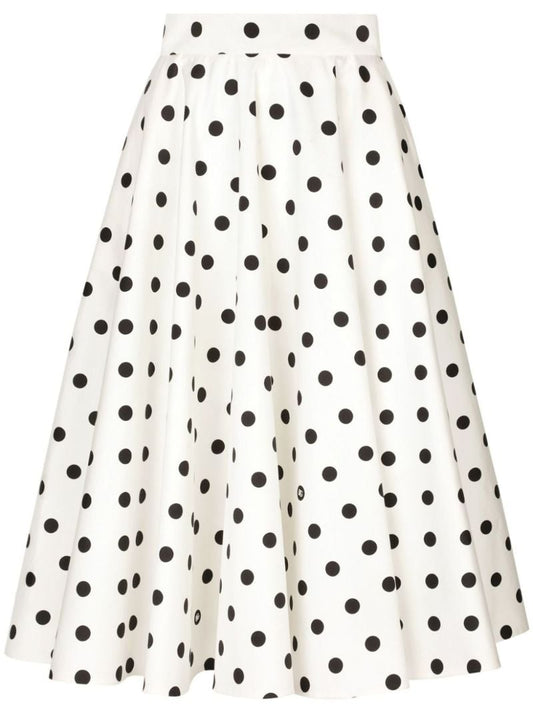 White Polka Dot Flared Skirt