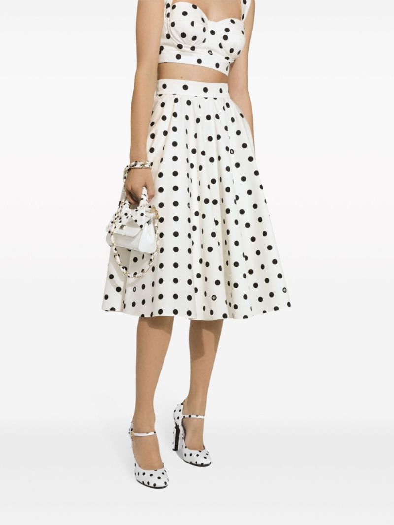 White Polka Dot Flared Skirt