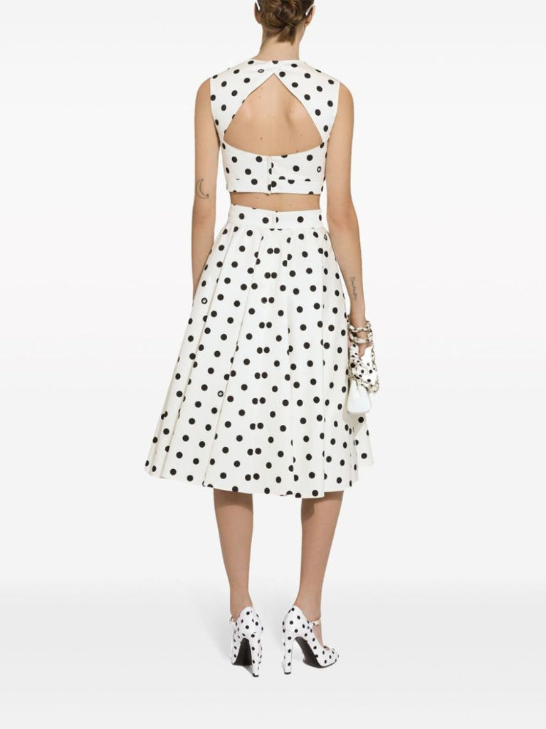 White Polka Dot Flared Skirt