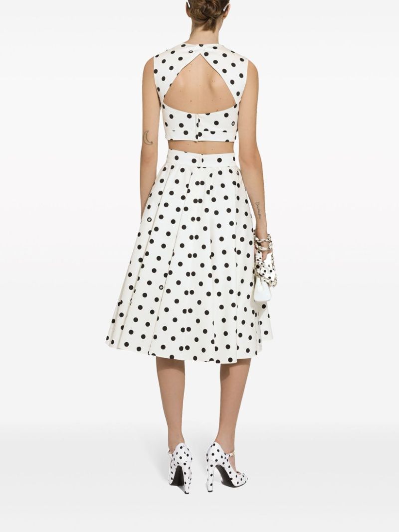 White Polka Dot Flared Skirt