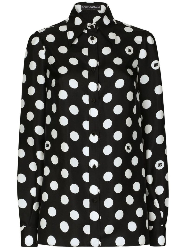 Black Polka Dot Silk Shirt