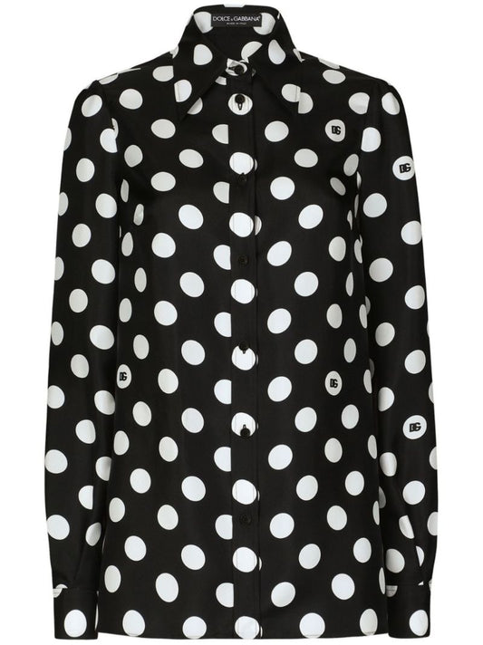 Black Polka Dot Silk Shirt