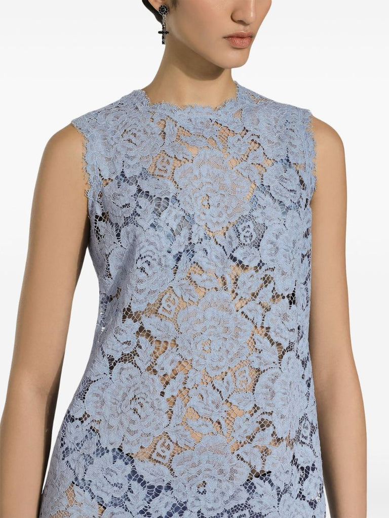 Dg-logo Floral-lace Mini Dress