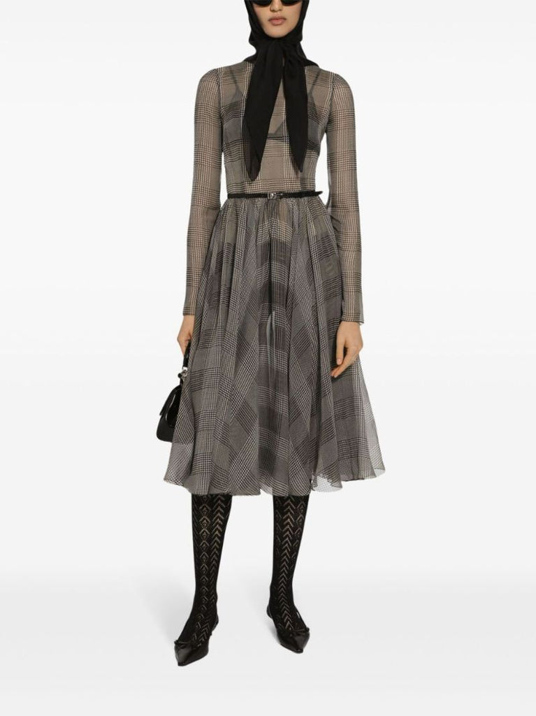 Prince of Wales Silk Midi Dress