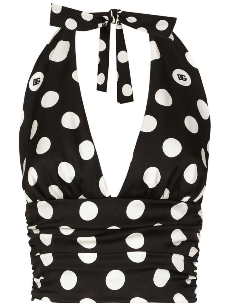 Black Polka Dot-print Top