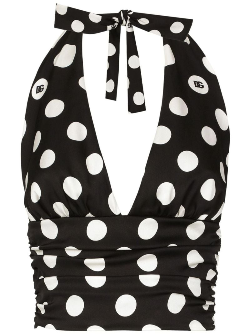 Black Polka Dot-print Top