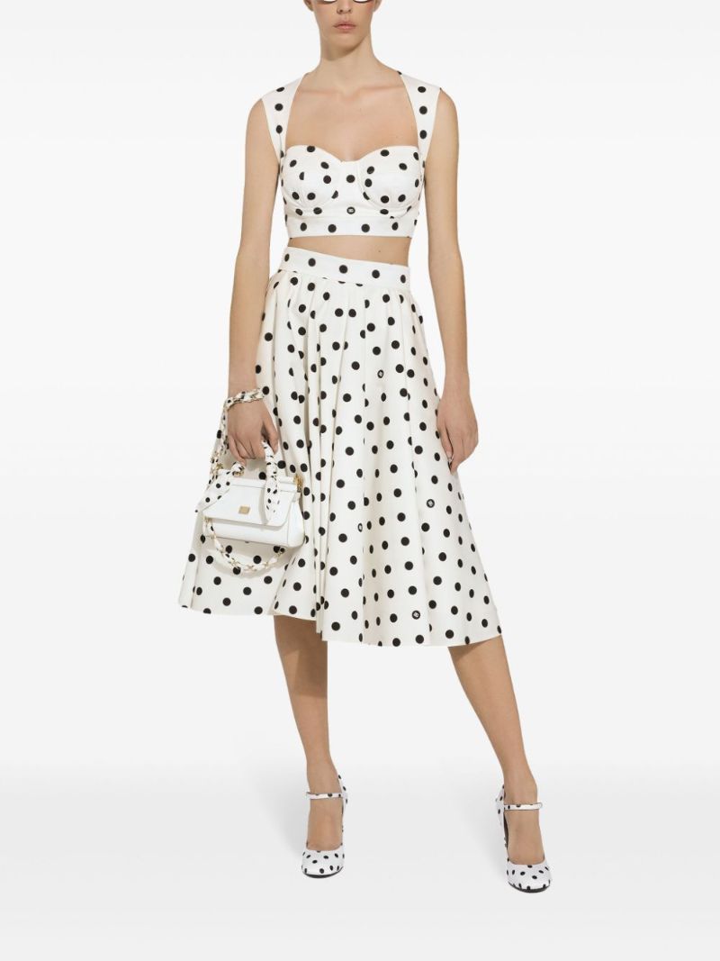 White Polka Dot-print Corset Top