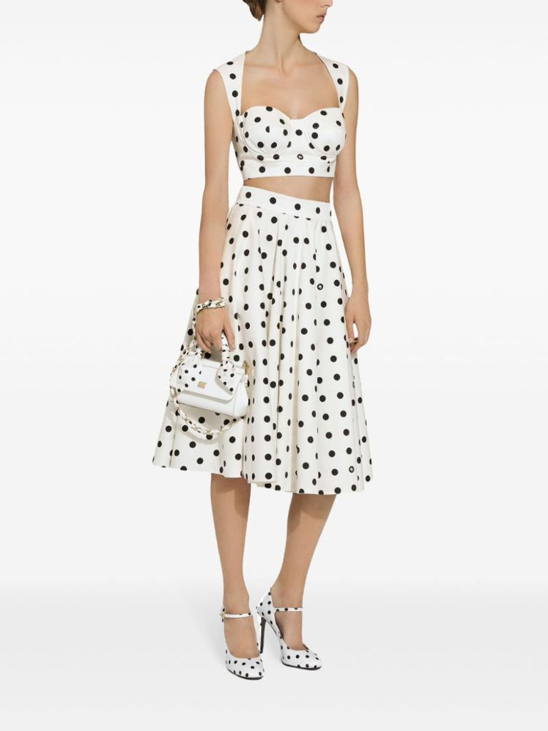 White Polka Dot-print Corset Top